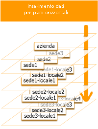 iserimento di tutti i dati relativi ad una tipologia 
		(tutte le aziende, tutte le sedi, tutti i locali, ecc) 
		qunidi inserimento del collegamento logico tra i dati